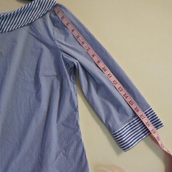Talbots Boat Neck Collared Blouse Striped 3/4 Sleeve - Picture 9 of 10